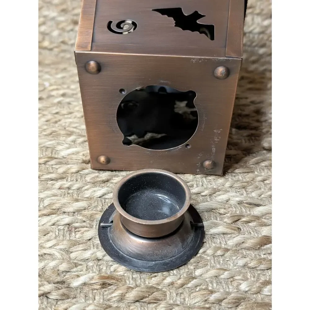 Halloween Lantern Tea Light Holder Metal Bronze Toned Pumpkin Bats